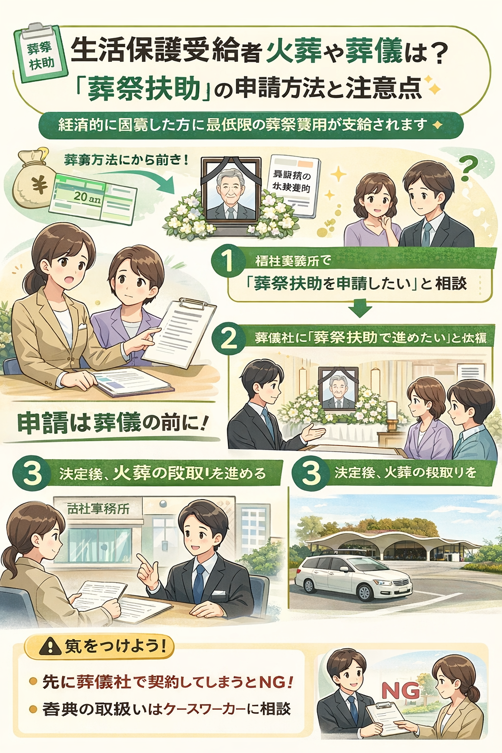 生活保護受給者の葬祭扶助の対象・金額の目安・申請の流れを解説するコラム記事のイメージ